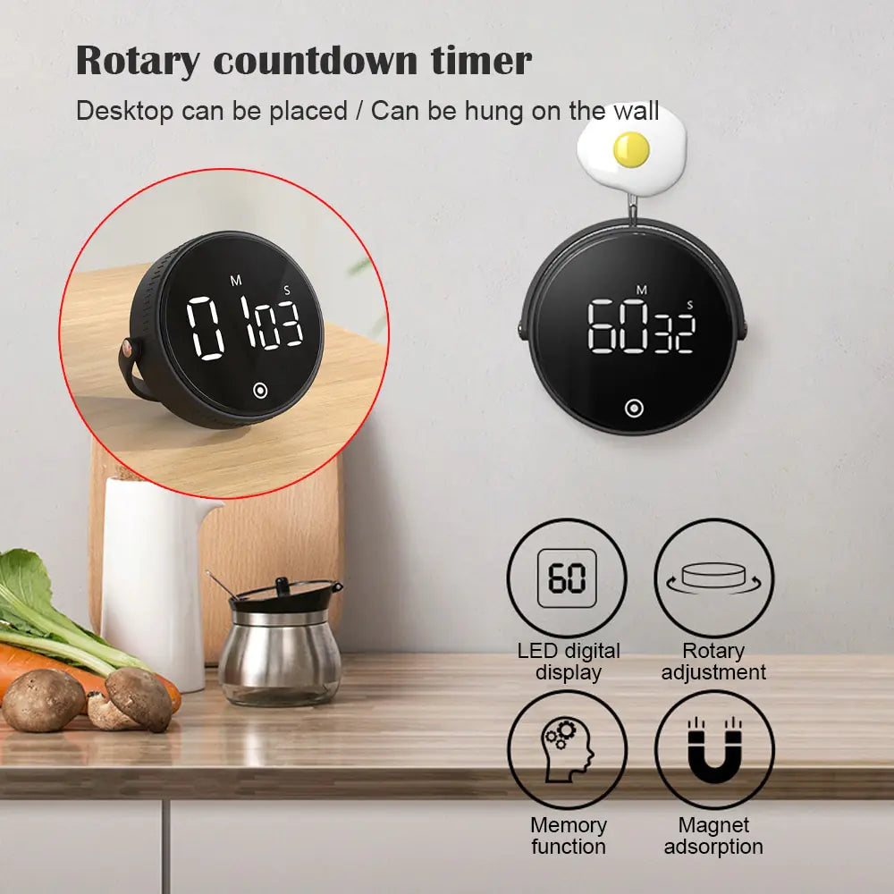 CookAlert Pro Magnetic Electronic Cooking Countdown Clock LED Mechanical Remind Alarm