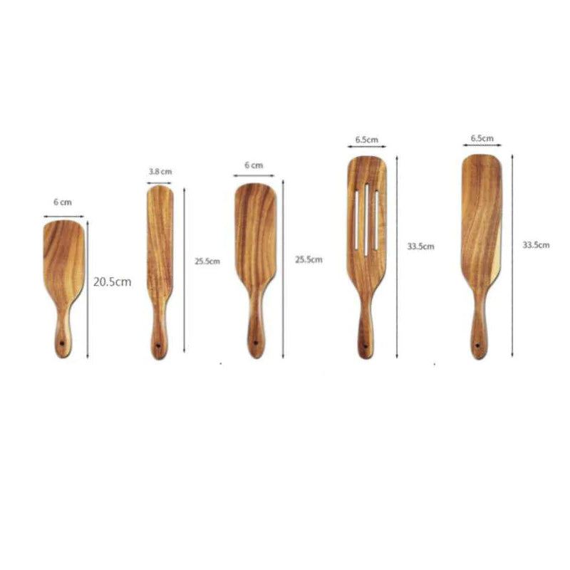 Acacia Teak Wood Long-Handled Cooking Spatula Set