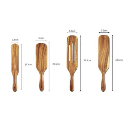 Acacia Teak Wood Long-Handled Cooking Spatula Set