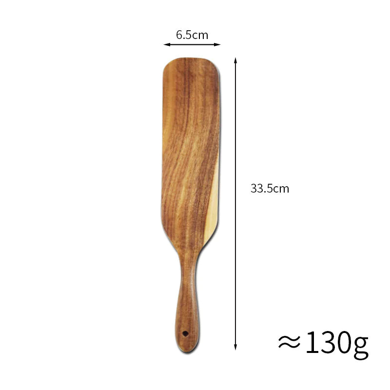 Acacia Teak Wood Long-Handled Cooking Spatula Set