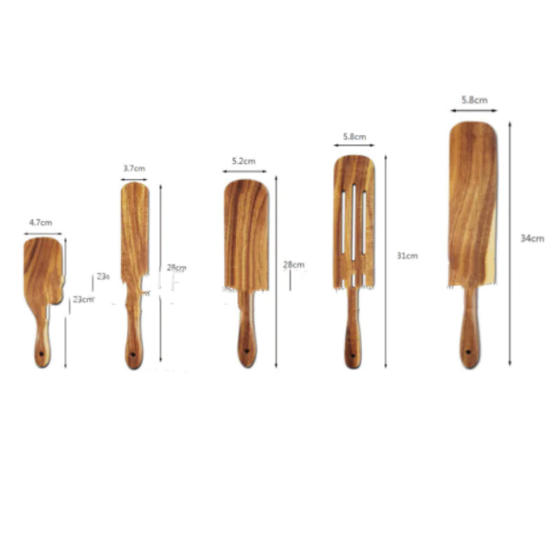 Acacia Teak Wood Long-Handled Cooking Spatula Set