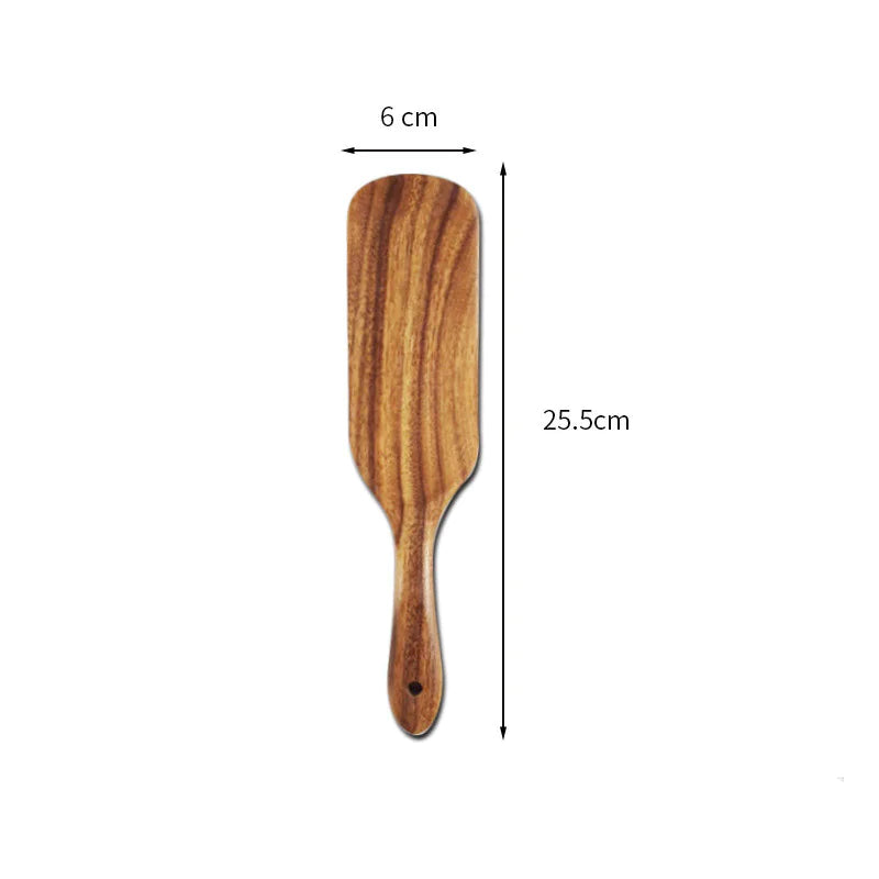 Acacia Teak Wood Long-Handled Cooking Spatula Set